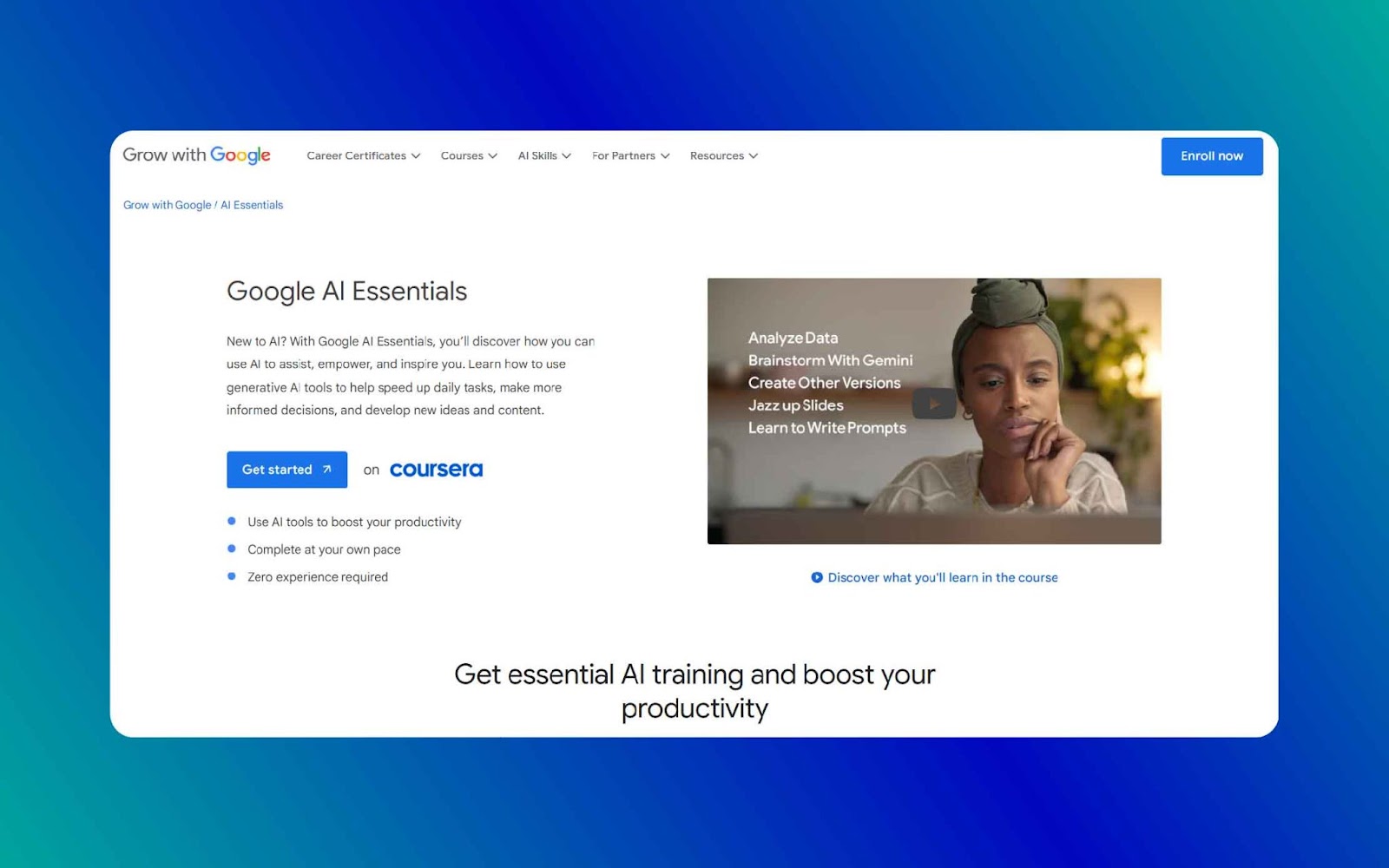 AI Certification programs: Google AI Essentials
